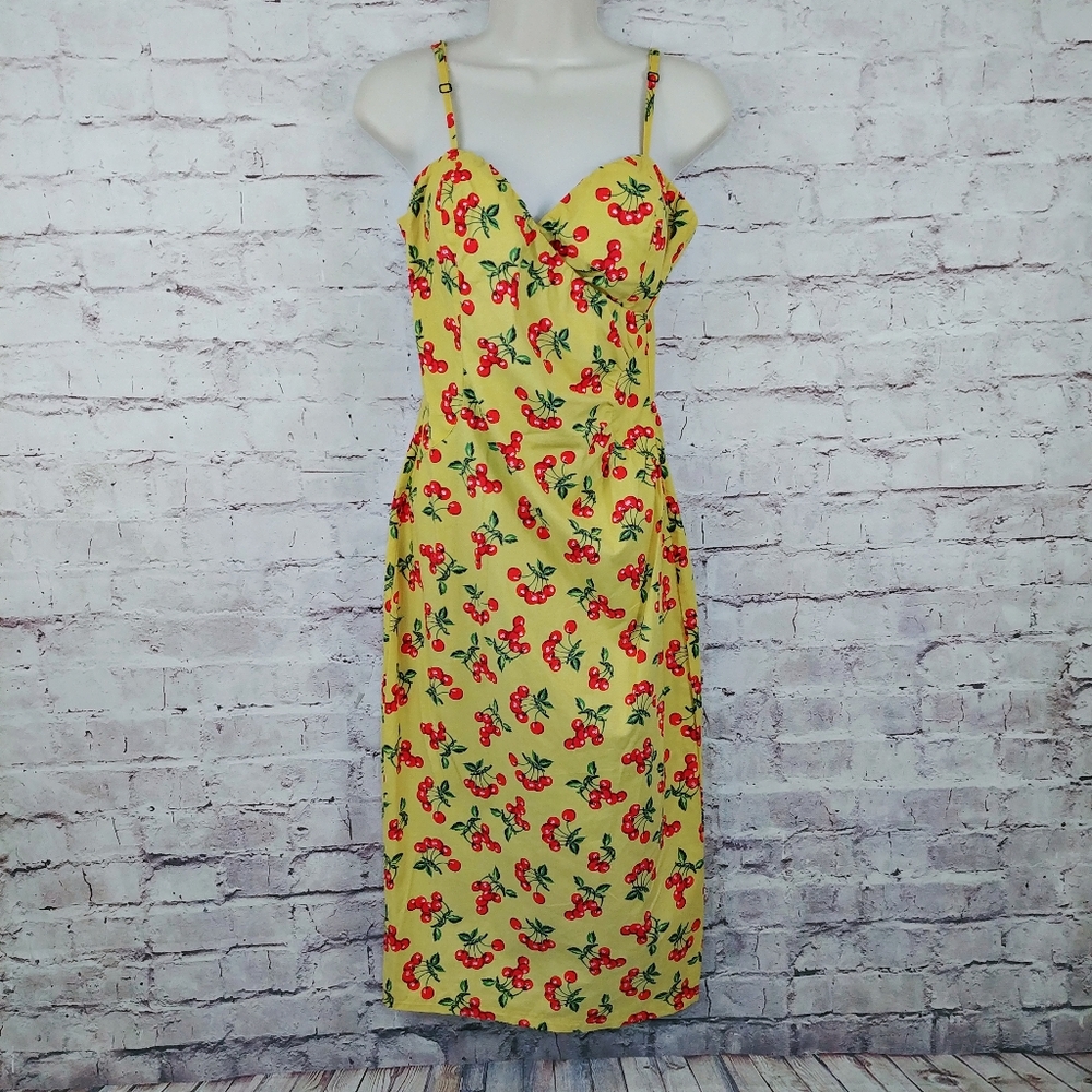 BERNIE DEXTER Yellow Cherry Midi Dress